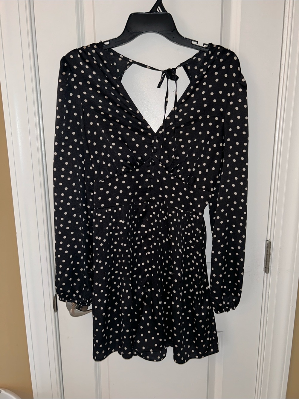 Express Black and White Polka Dot Long-Sleeve Dress/Shorts